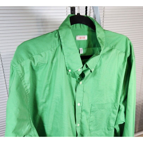 Izod 18-18.5 34/35 $50 Green Classic-Fit Stretch‎ Button Down Shirt - Picture 3 of 9